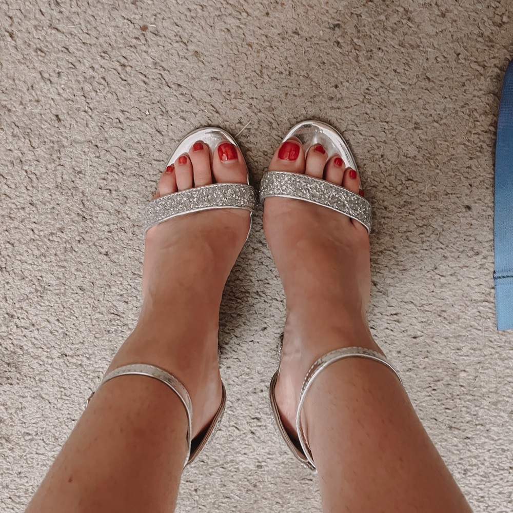 Silver Heels with Metallic Finish and Ankle Strap